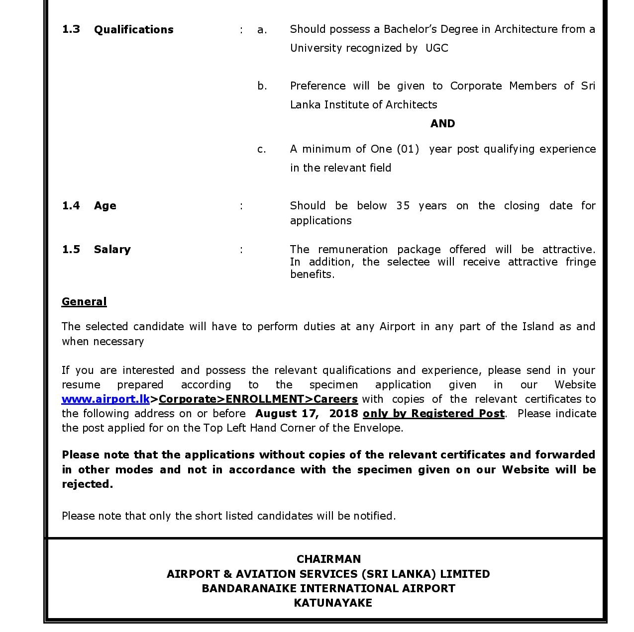 Architect - Airport & Aviation Services (Sri Lanka) Ltd